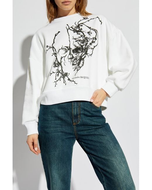 McQueen White Graphic Printed Crewneck Sweatshirt