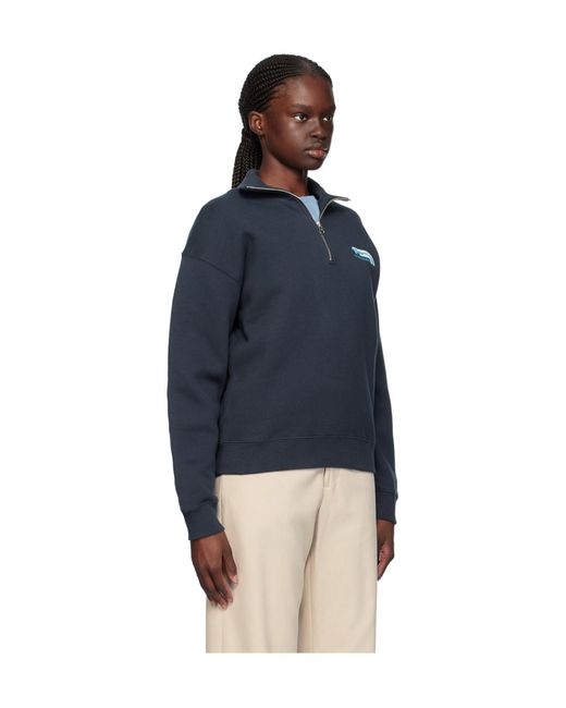 Maison Kitsuné Blue Maison Kitsuné Logo Printed Half-Zip Sweatshirt