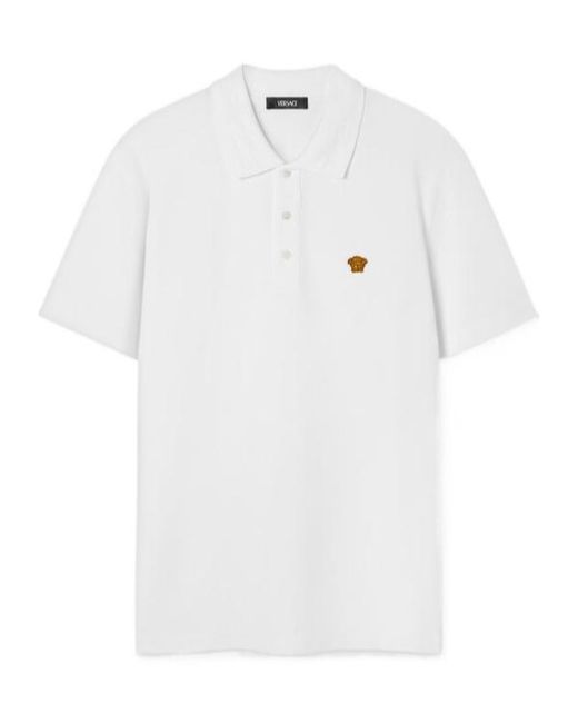 Versace White Medusa-Patch Short-Sleeved Polo Shirt for men