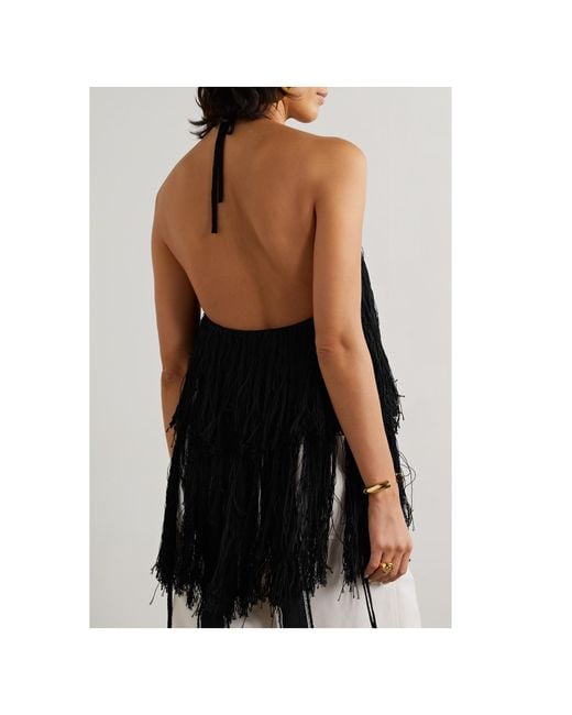 Altuzarra Black Fringe Hollowed-Out Halter Sweater