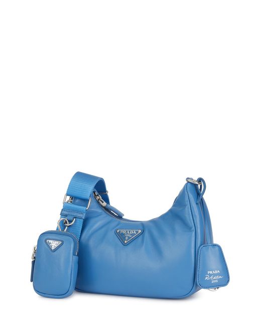 Prada Blue Logo Plaque Chain-Linked Shoulder Bag