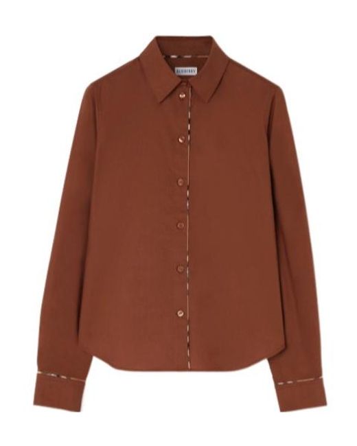 Burberry Brown Relaxed Fit Check Piping Cotton Shirt