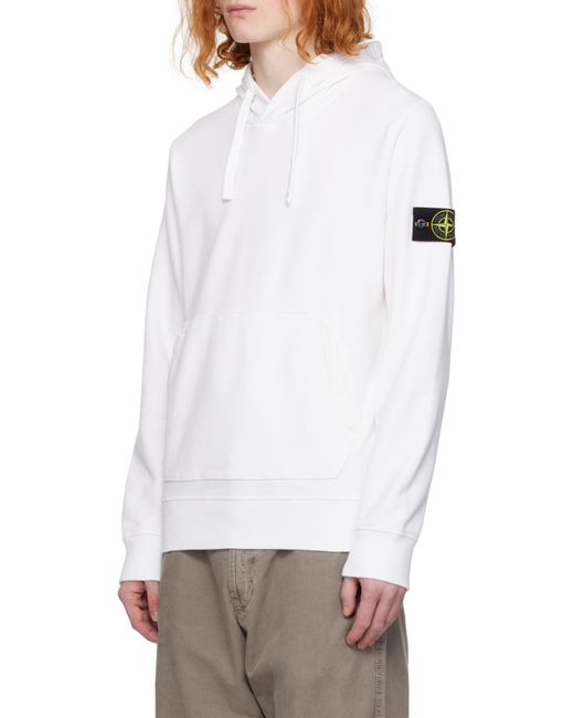Stone Island White Logo Patch Drawstring Hoodie for men