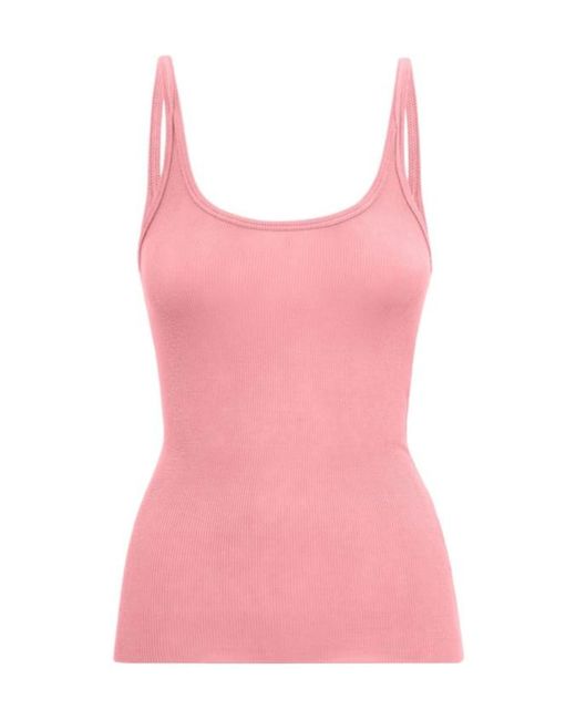 MSGM Pink Ribbed Stretch Viscose Tank Top