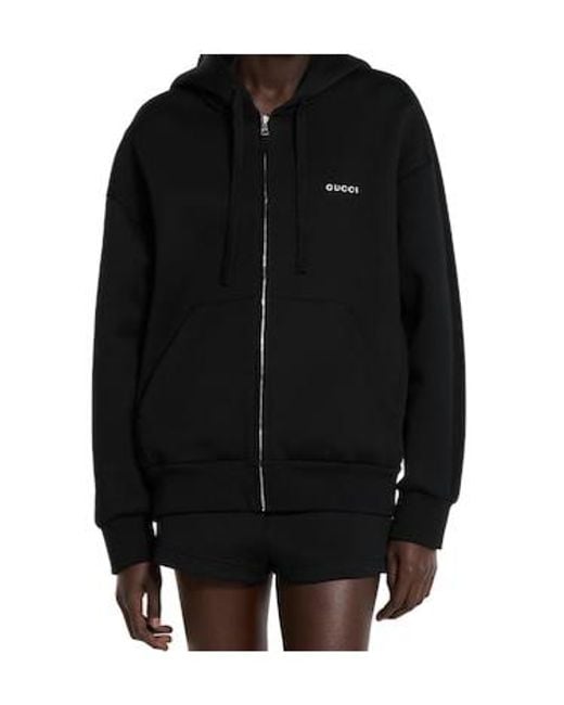 Gucci Black Logo Detailed Zip-Up Sweatshirt