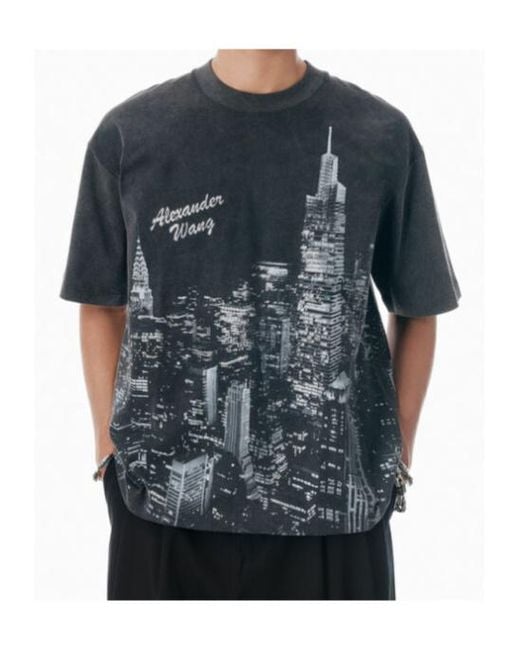 Alexander Wang Black New York Skyline Crystal-Rhinestone T-Shirt for men