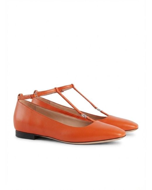 Gucci Orange Gg-Plaque T-Bar Ballerina Shoes