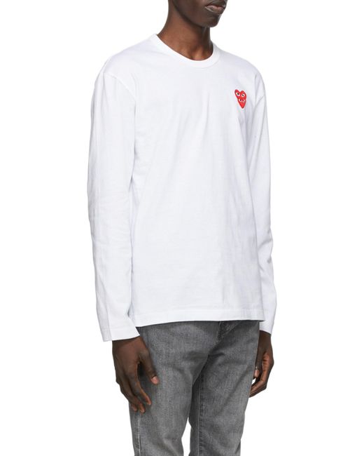 COMME DES GARÇONS PLAY White Comme Des Garçons Play Overlapping Hearts Logo Embroidered Long-Sleeved T-Shirt for men