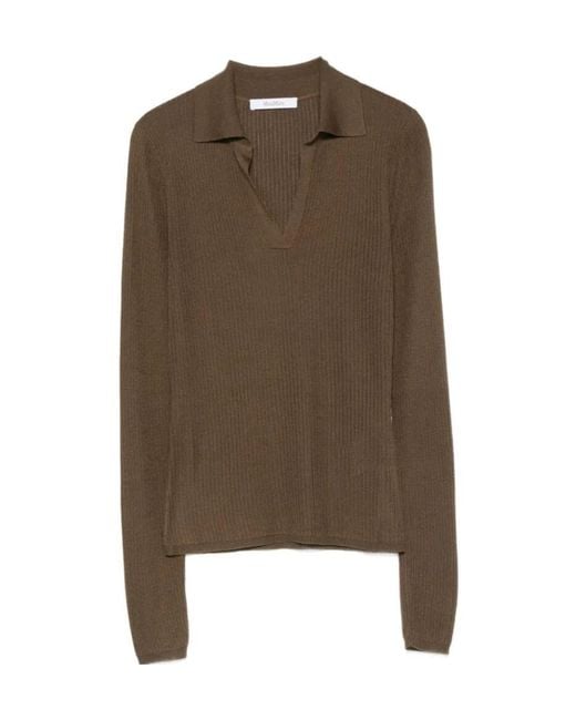 Max Mara Brown Ribbed-Knit Polo Sweater