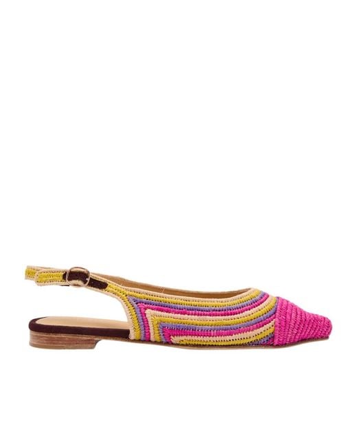 Gabriela Hearst Pink Strength Striped Raffia Slingback Flats
