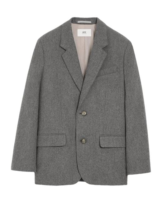 AMI Gray Single Breasted Long Sleeved Jacket