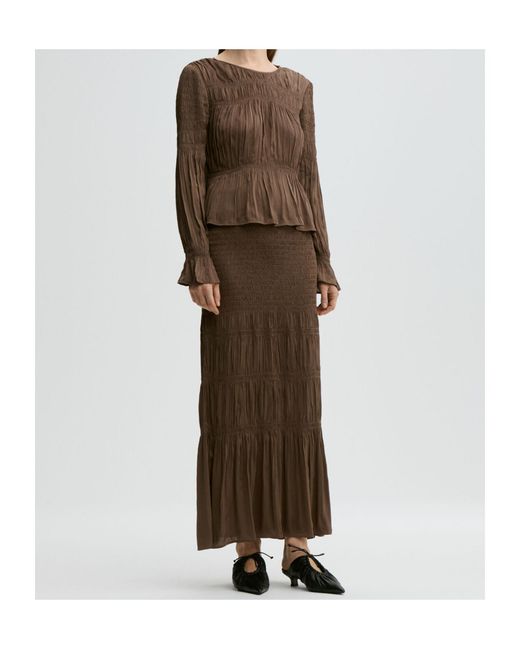 By Malene Birger Brown Gathered Ruffle Top