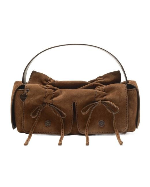 Acne Brown Drawstring-Detail Leather Shoulder Bag