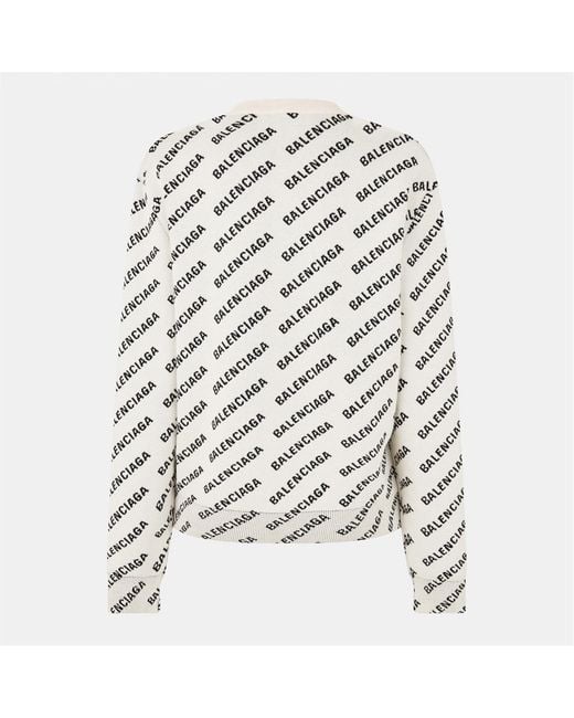 Balenciaga White All Over Logo Crewneck Jumper