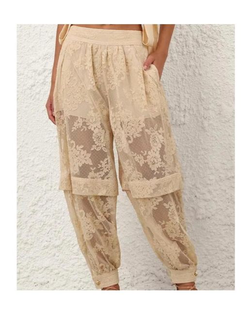 Zimmermann Natural Luna Lace Floral Trousers