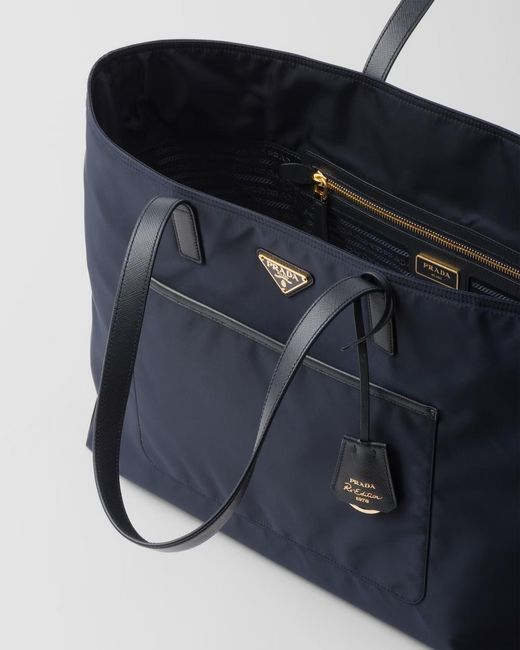Prada Black Re-Edition 1978 Large Re-Nylon And Saffiano Leather Tote Bag