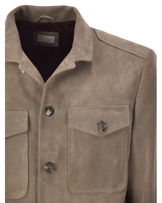 Brunello Cucinelli Brown Suede Leather Safari Jacket for men