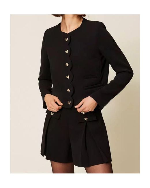 Twinset Black Button-Front Long-Sleeve Casual Jacket