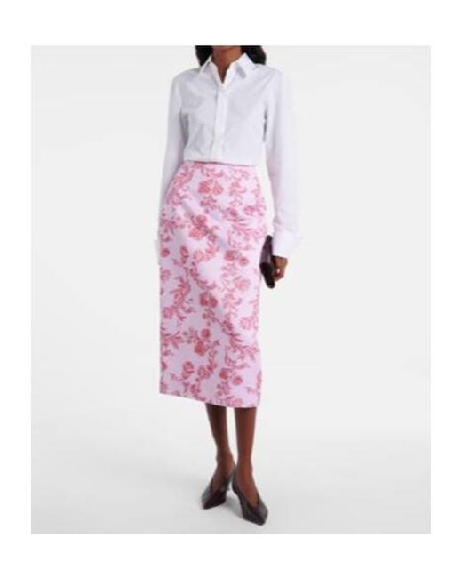Emilia Wickstead Pink Lorelei Floral Taffeta Faille Pencil Skirt