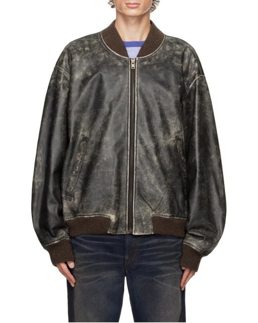 Acne Gray Logo Embossed Faded Leather Jacket for men