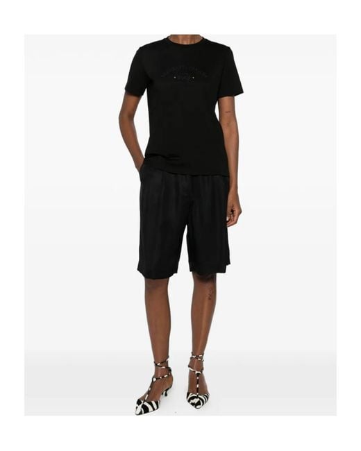 Elisabetta Franchi Black Logo Detailed Crewneck T-Shirt