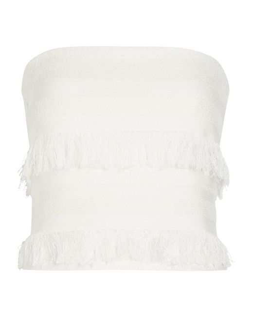 Jonathan Simkhai White Fringed Strapless Knit Top