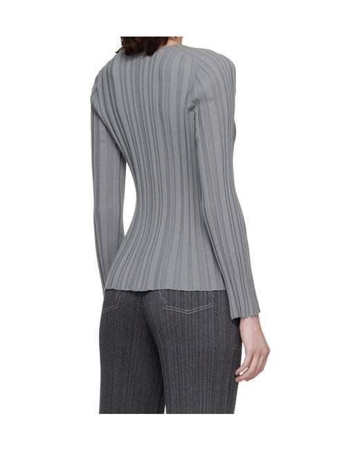 Pleats Please Issey Miyake Gray Ribbed Knit Crew Neck Top