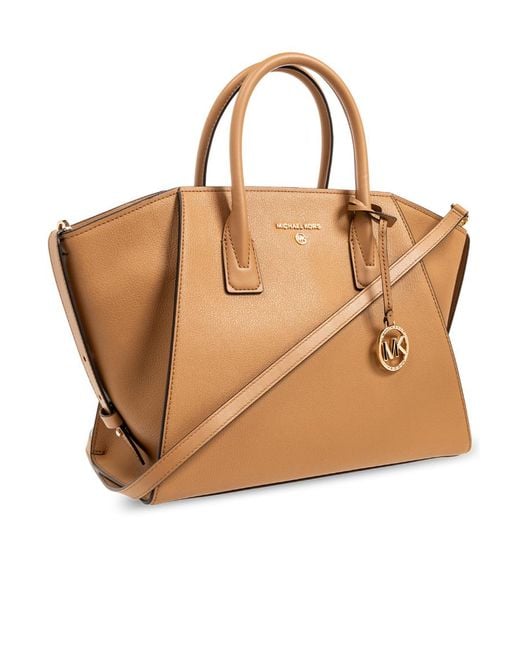 MICHAEL Michael Kors Brown Large Avril Logo-Lettering Leather Tote Bag