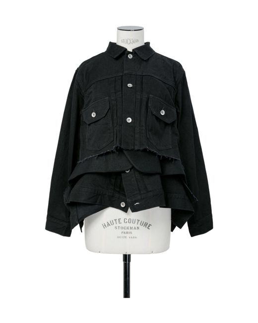 Sacai Black Button-Up Layered Denim Jacket