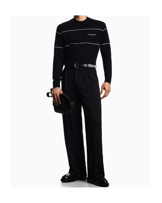 Emporio Armani Blue Stripe-Detail Wool Sweater for men