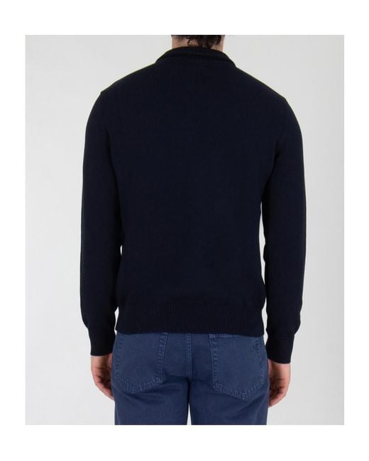 Emporio Armani Blue Half Zip Logo Knitted Sweater for men