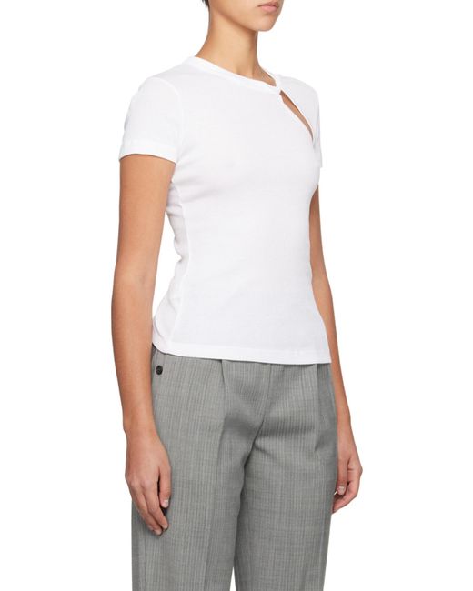 Helmut Lang White Asymmetrical Slash Short Sleeved Top