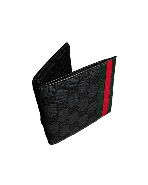 Gucci Black Bi-Fold Wallet With Web Card Slots for men