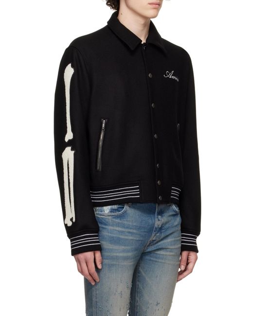 Amiri Black Bones Appliqué Wool-Blend Bomber Jacket for men