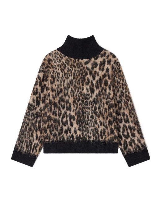 Ganni Black Open-Back Leopard-Printed Jumper
