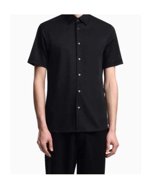 Emporio Armani Black Button-Up Short-Sleeved Shirt for men