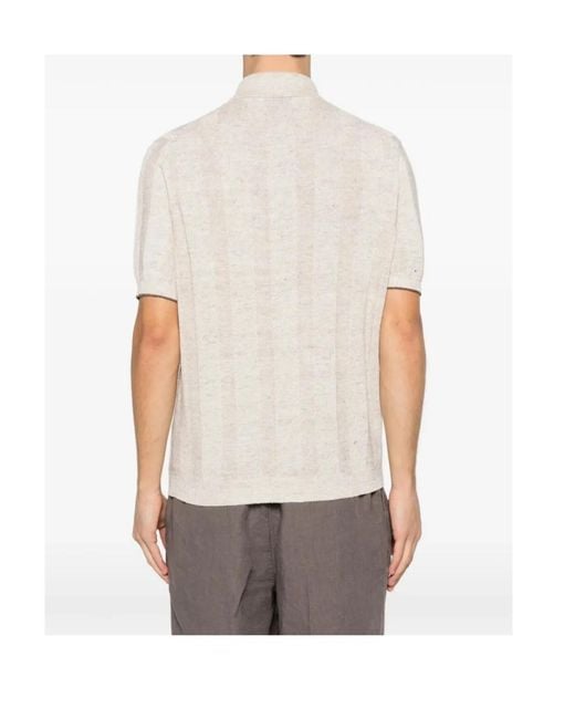 Brunello Cucinelli White Short-Sleeved Knitted Shirt for men