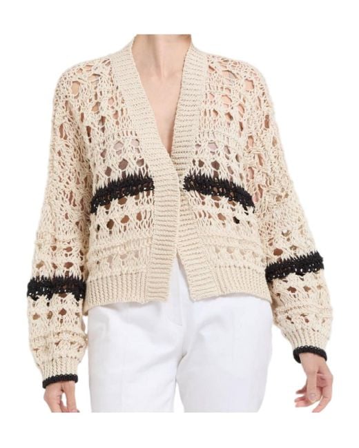 Brunello Cucinelli Natural Long-Sleeve Knit Top