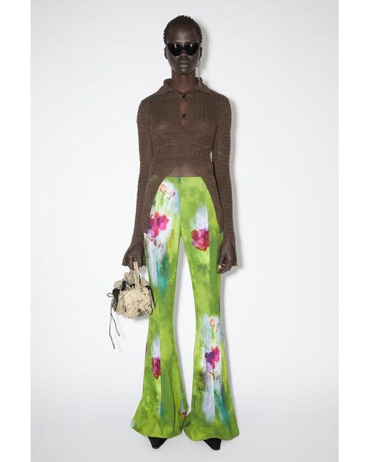Acne Green Flared Tie-Dye Print Trousers