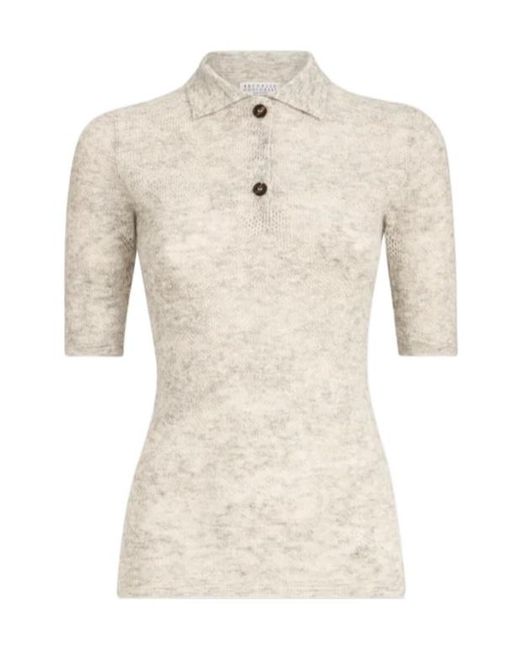 Brunello Cucinelli Natural Silk, Alpaca And Wool Flower-Lace Knit Polo