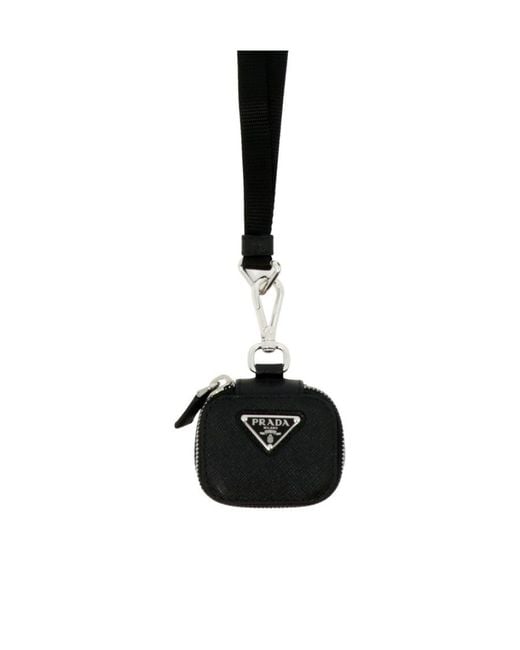 Prada White Logo-Plaque Saffiano Neck Wallet for men