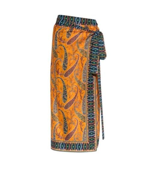 Etro Orange Paisley-Printed Midi Beach Skirt