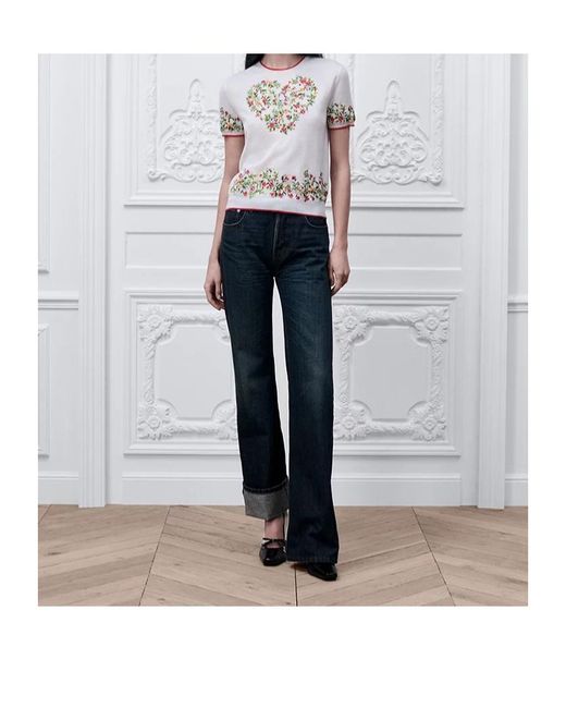 Dior White Amour Short-Sleeved Embroidered Sweater