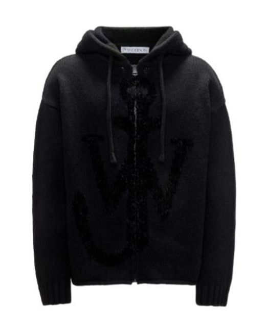 J.W. Anderson Black Jw Anderson Zip-Up Drawstring Hoodie for men