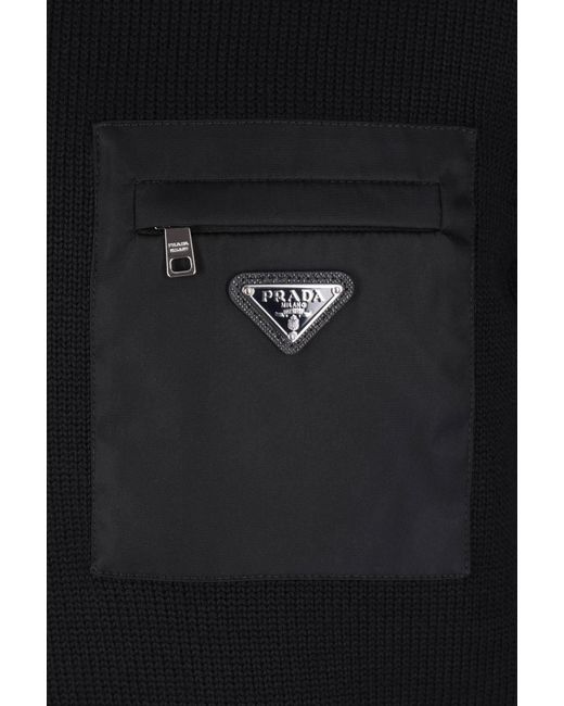 Prada Blue Logo-Plaque Pocket Sweater for men
