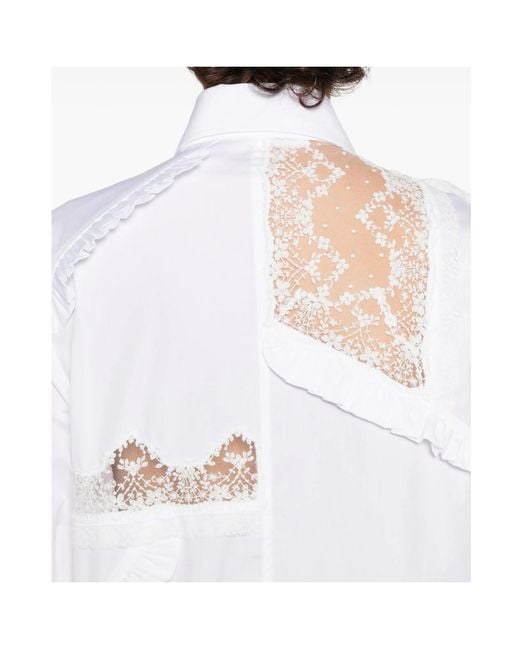 Ermanno Scervino White Lace-Detail Ruffled Shirt