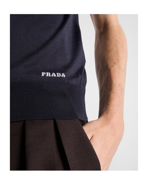 Prada Blue Logo-Jacquard Short-Sleeved Polo Shirt for men