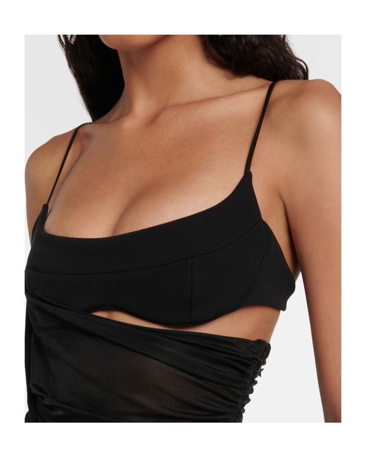 Mugler Black Asymmetric Pleated Dress