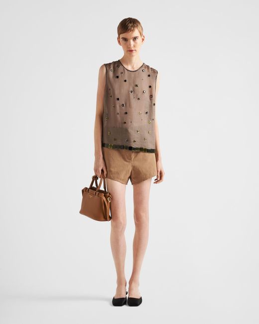 Prada Brown Buckle Small Leather Handbag With Double Belt