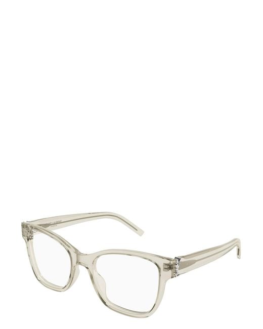 Saint Laurent White Eyewear Geometric Frame Logo-Plaque Glasses